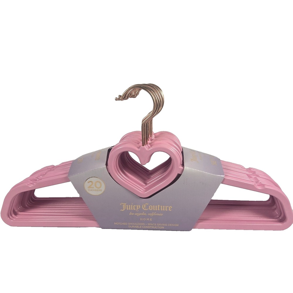 Juicy Couture Home Hangers Set of 20 Pink Heart Rose Gold Closet Space Saving